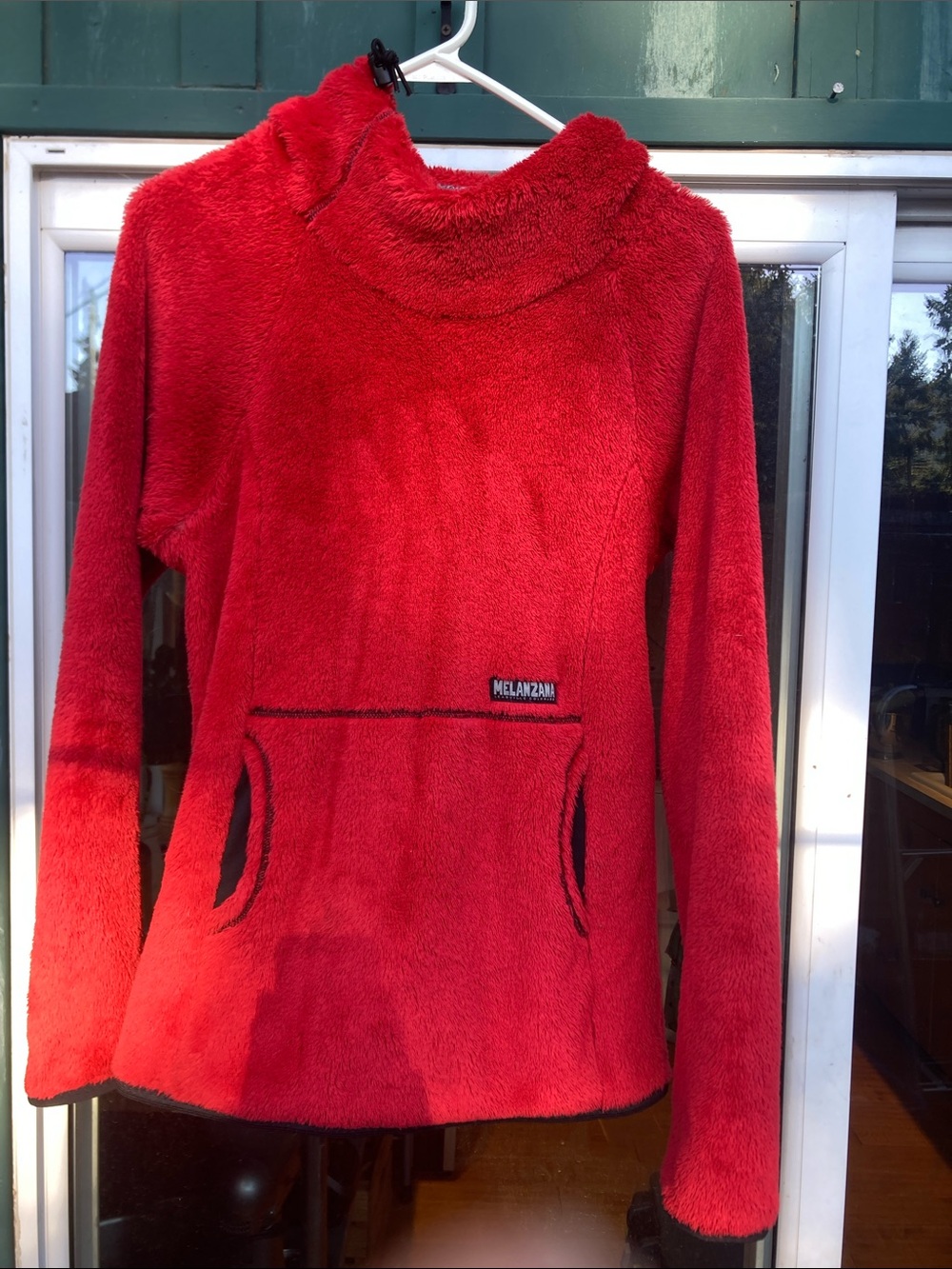 Melanzana high loft hoodie, size small, cherry red
